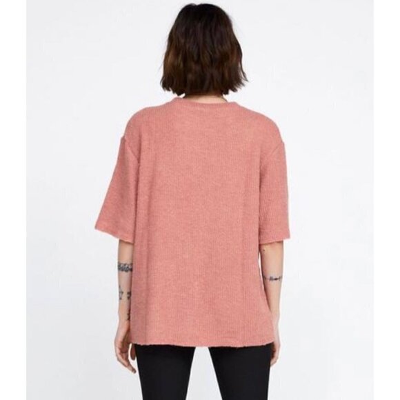Zara Oversized Ribbed Textured Short Sleeve Raw Hem Shirt Top Blouse Size Small - Picture 2 of 8